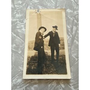 Antique 1909 Funny Drunk Men Photo Sepia Cabinet Card Handwritten Inscription
